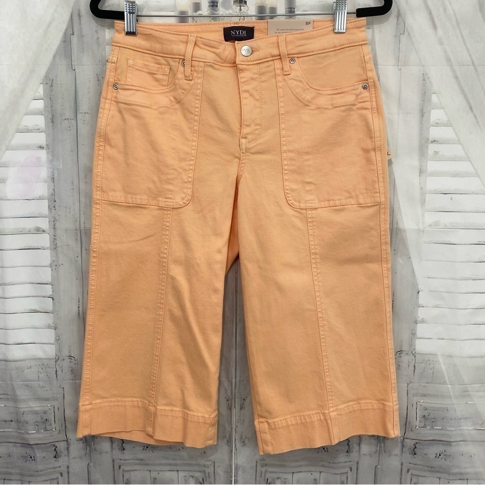 NYDJ Size 8P 8 Petite Melon Orange Crop Capri Denim Jeans Mid Rise 17.5" Inseam